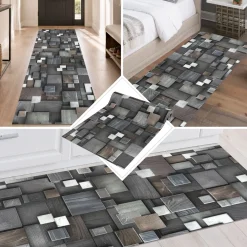 Küchenläufer Teppichläufer Flur Läufer abwaschbar Küchenteppich rutschfest Holz Grau