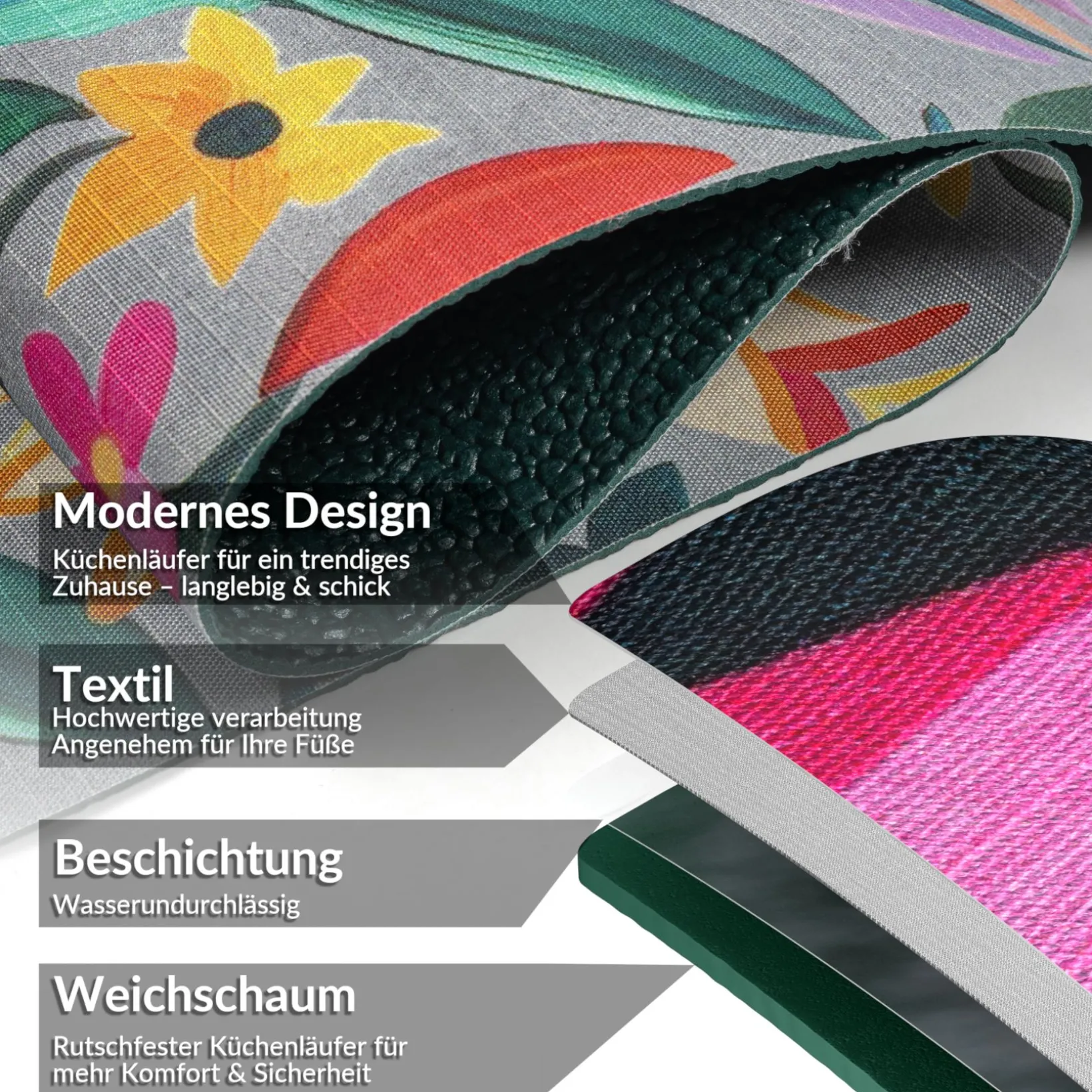 Küchenläufer Teppichläufer Läufer Flur Küchenteppich rutschfest pflegeleicht Sorella Breite 52cm