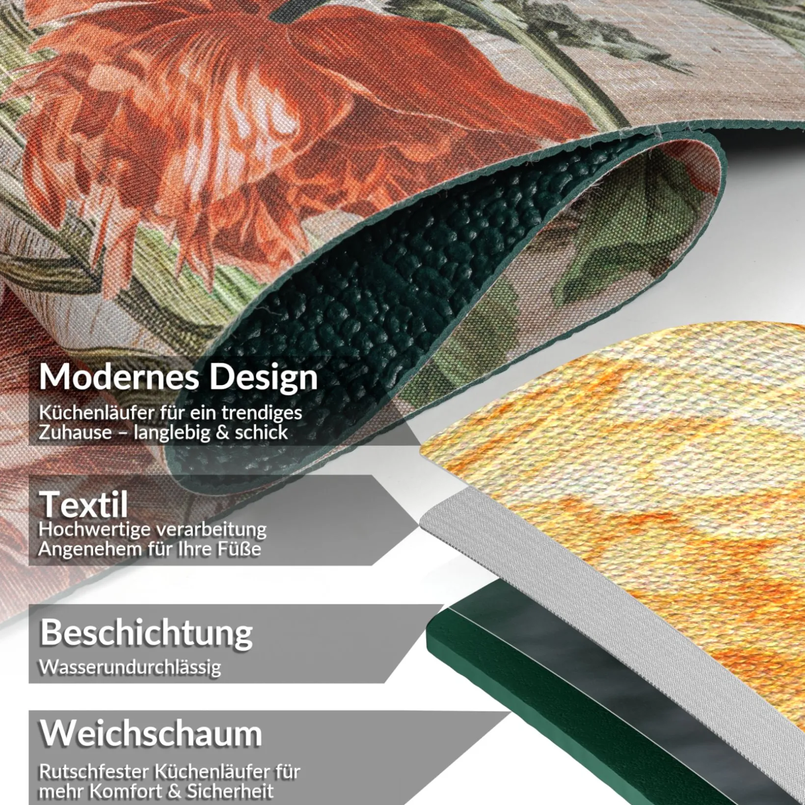 Küchenläufer Teppichläufer Läufer Flur Küchenteppich rutschfest pflegeleicht Serina Breite 52cm