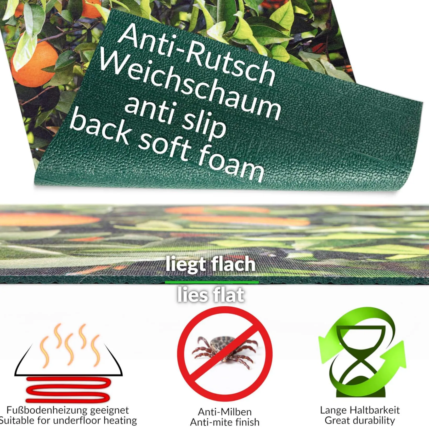 Küchenläufer waschbar Küchenteppich rutschfest Sprinty Orangen 52cm Breite