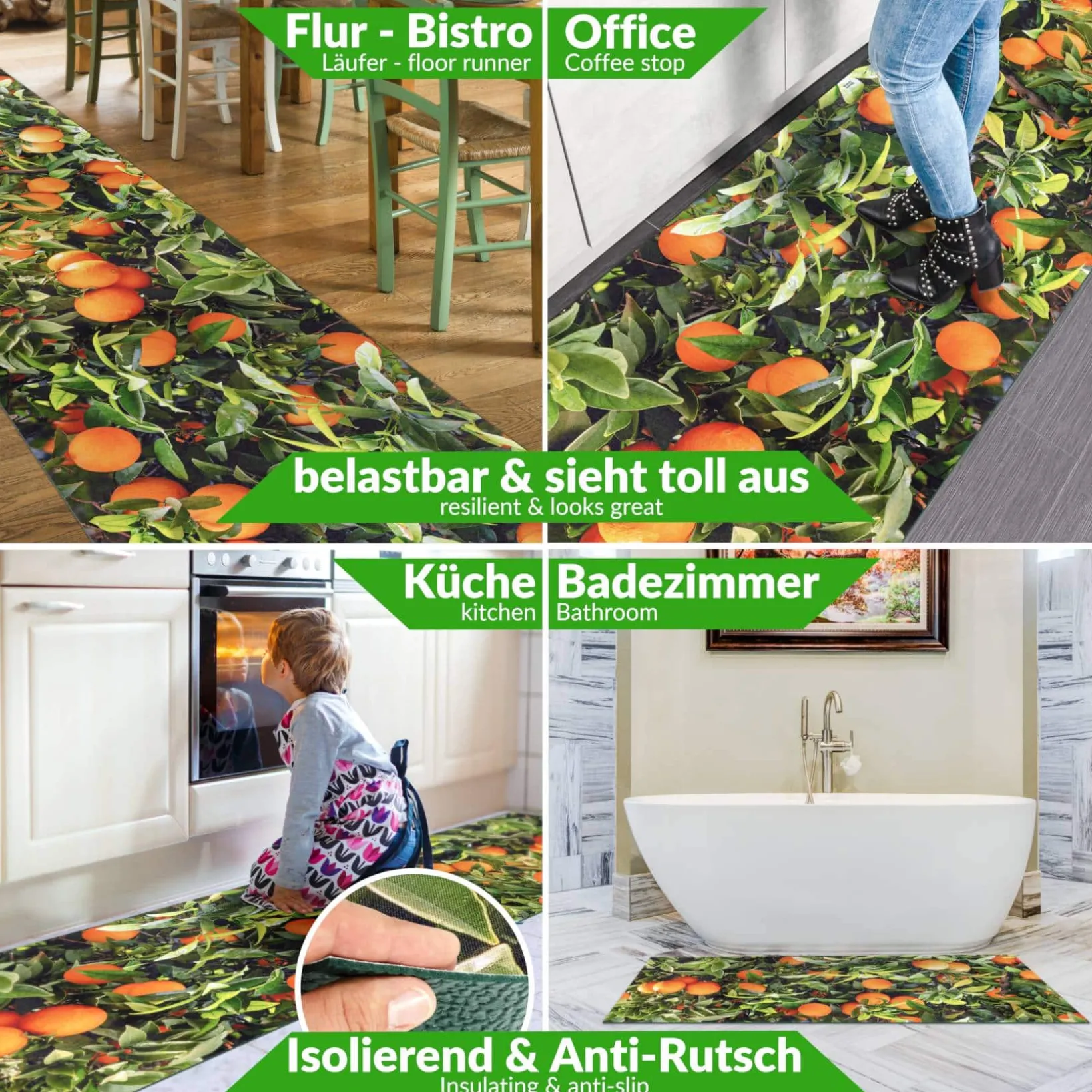Küchenläufer waschbar Küchenteppich rutschfest Sprinty Orangen 52cm Breite