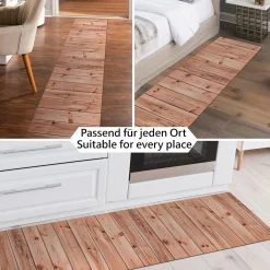 Küchenläufer waschbar Küchenteppich rutschfest Sprinty Holz Braun 52cm Breite