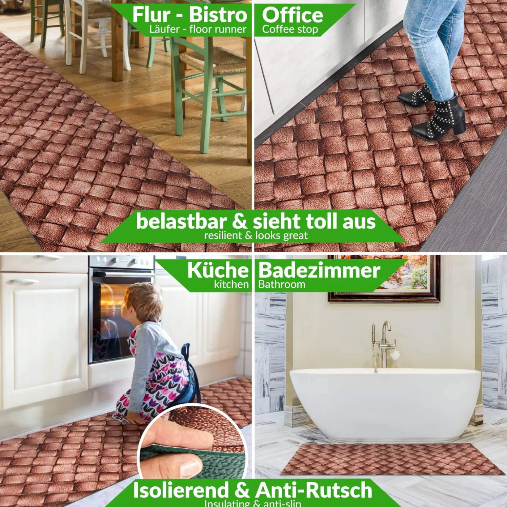 Küchenläufer waschbar Küchenteppich rutschfest Sprinty Leder 52cm Breite