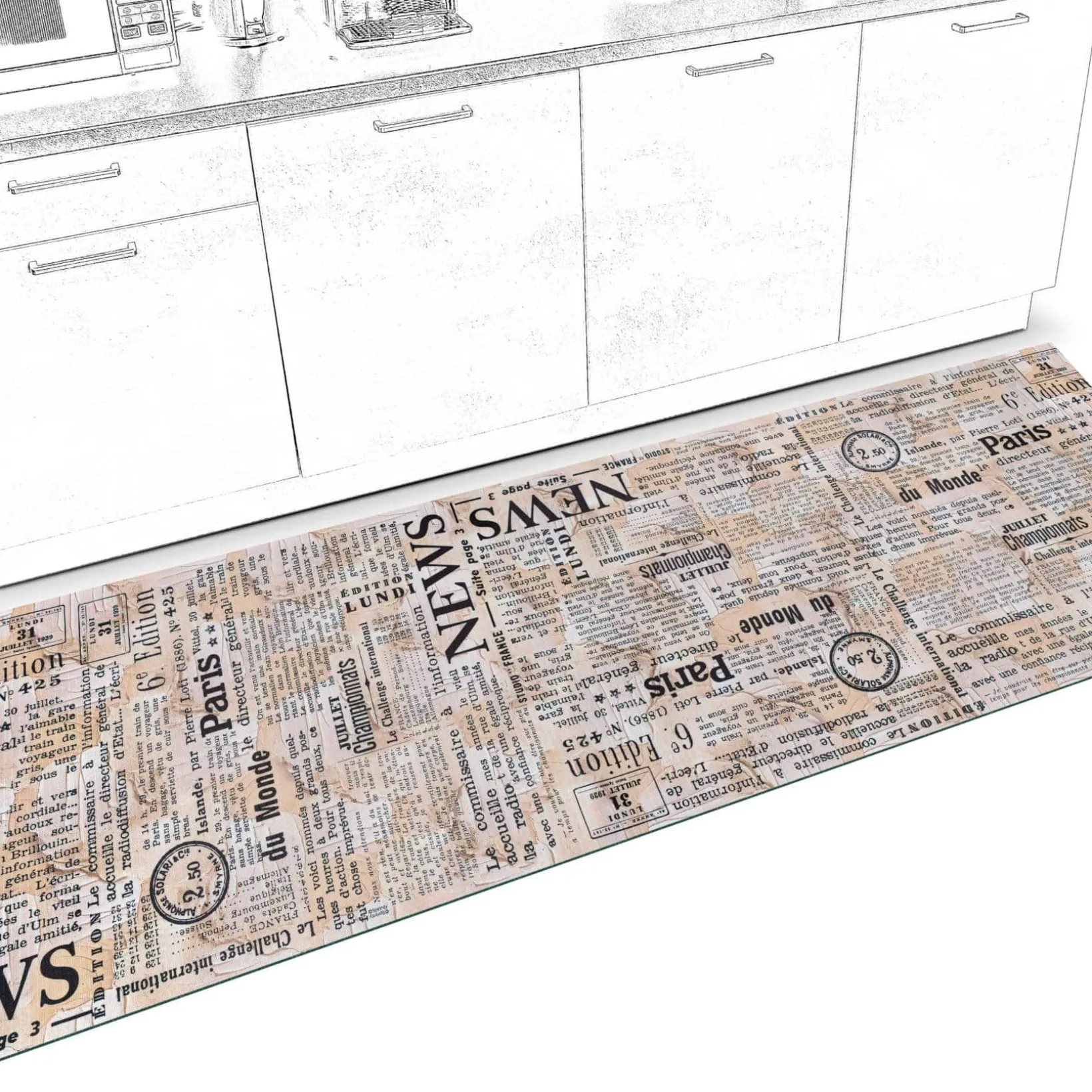 Küchenläufer waschbar Küchenteppich rutschfest Sprinty Newspaper 52cm Breite