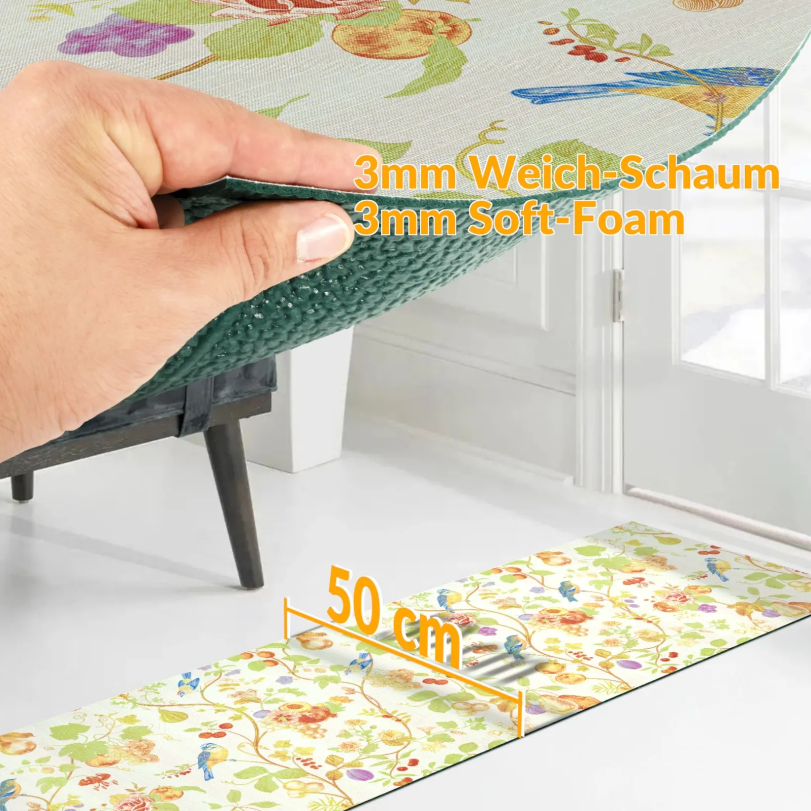 Küchenläufer waschbar Textil + PVC Küchenteppich rutschfest Sprinty Botanic Mehrfarbig 50cm Breit