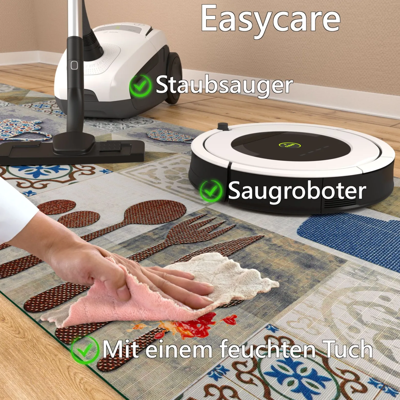 Küchenläufer waschbar Textil + PVC Küchenteppich rutschfest Sprinty Chicco Doro Mehrfarbig 50cm Breit