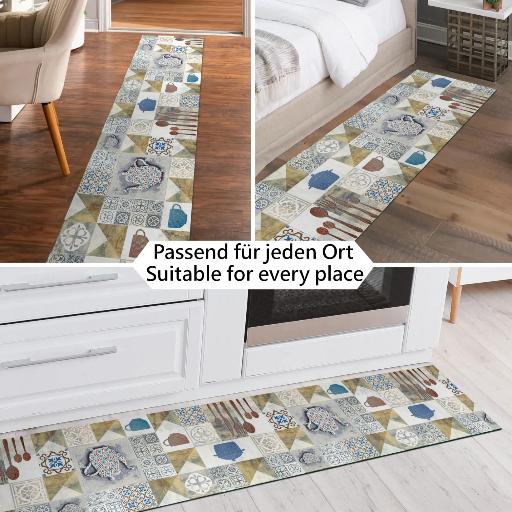 Küchenläufer waschbar Textil + PVC Küchenteppich rutschfest Sprinty Chicco Doro Mehrfarbig 50cm Breit