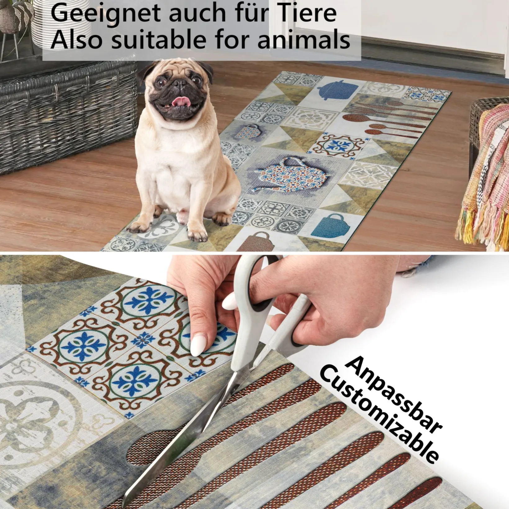 Küchenläufer waschbar Textil + PVC Küchenteppich rutschfest Sprinty Chicco Doro Mehrfarbig 50cm Breit