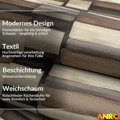 Küchenteppich Küchenläufer abwaschbar Teppichläufer Küche rutschfest Flur Läufer pflegeleicht Steine Breite 67cm