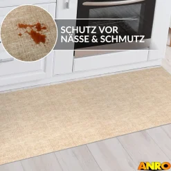 Küchenteppich Küchenläufer abwaschbar Teppichläufer Küche rutschfest Flur Läufer pflegeleicht Uni Beige Breite 67cm