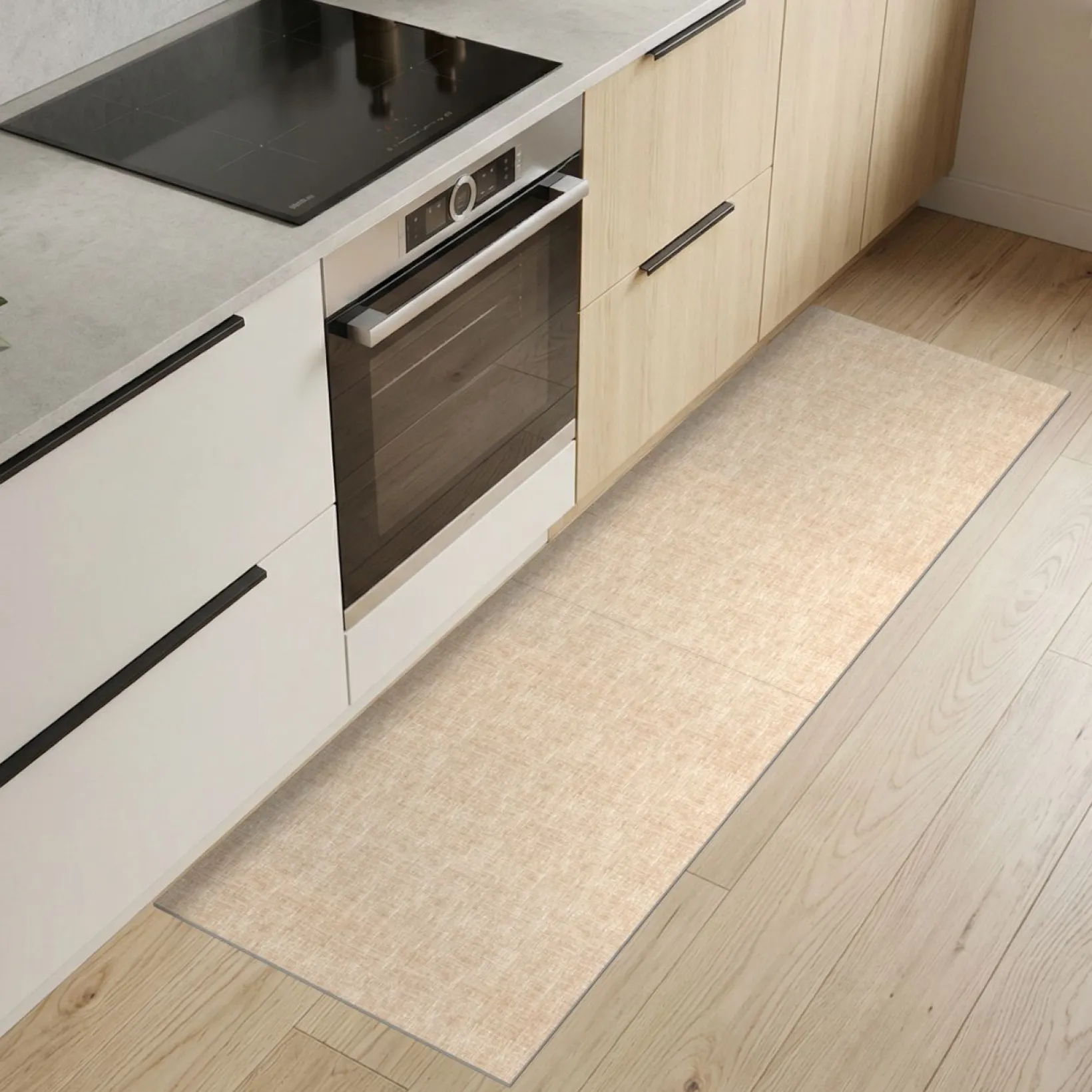 Küchenteppich Küchenläufer abwaschbar Teppichläufer Küche rutschfest Flur Läufer pflegeleicht Uni Beige Breite 67cm