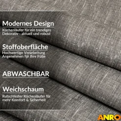 Küchenteppich Küchenläufer abwaschbar Teppichläufer Küche rutschfest Flur Läufer pflegeleicht Uni ANTRe Breite 67cm