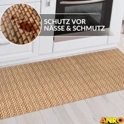 Küchenteppich Küchenläufer abwaschbar Teppichläufer Küche rutschfest Flur Läufer pflegeleicht Flechtwerk Optik Breite 67cm