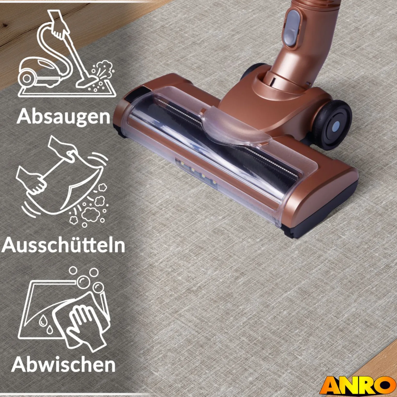 Küchenteppich Küchenläufer abwaschbar Teppichläufer Küche rutschfest Flur Läufer pflegeleicht Uni Grau Breite 67cm