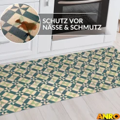 Küchenteppich Küchenläufer abwaschbar Teppichläufer Küche rutschfest Flur Läufer pflegeleicht Azulejo-Design Breite 67cm