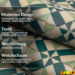 Küchenteppich Küchenläufer abwaschbar Teppichläufer Küche rutschfest Flur Läufer pflegeleicht Azulejo-Design Breite 67cm