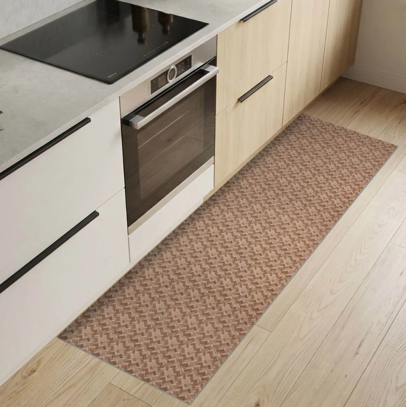 Küchenteppich Küchenläufer abwaschbar Teppichläufer Küche rutschfest Flur Läufer pflegeleicht Rattanoptik Breite 67cm