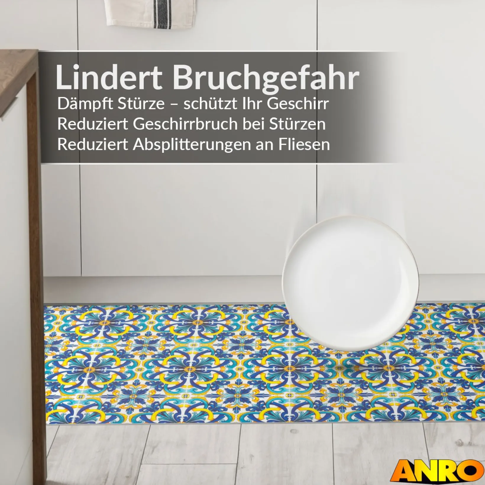 Küchenteppich Küchenläufer abwaschbar Teppichläufer Küche rutschfest Flur Läufer pflegeleicht Italien Fliesen Breite 67cm