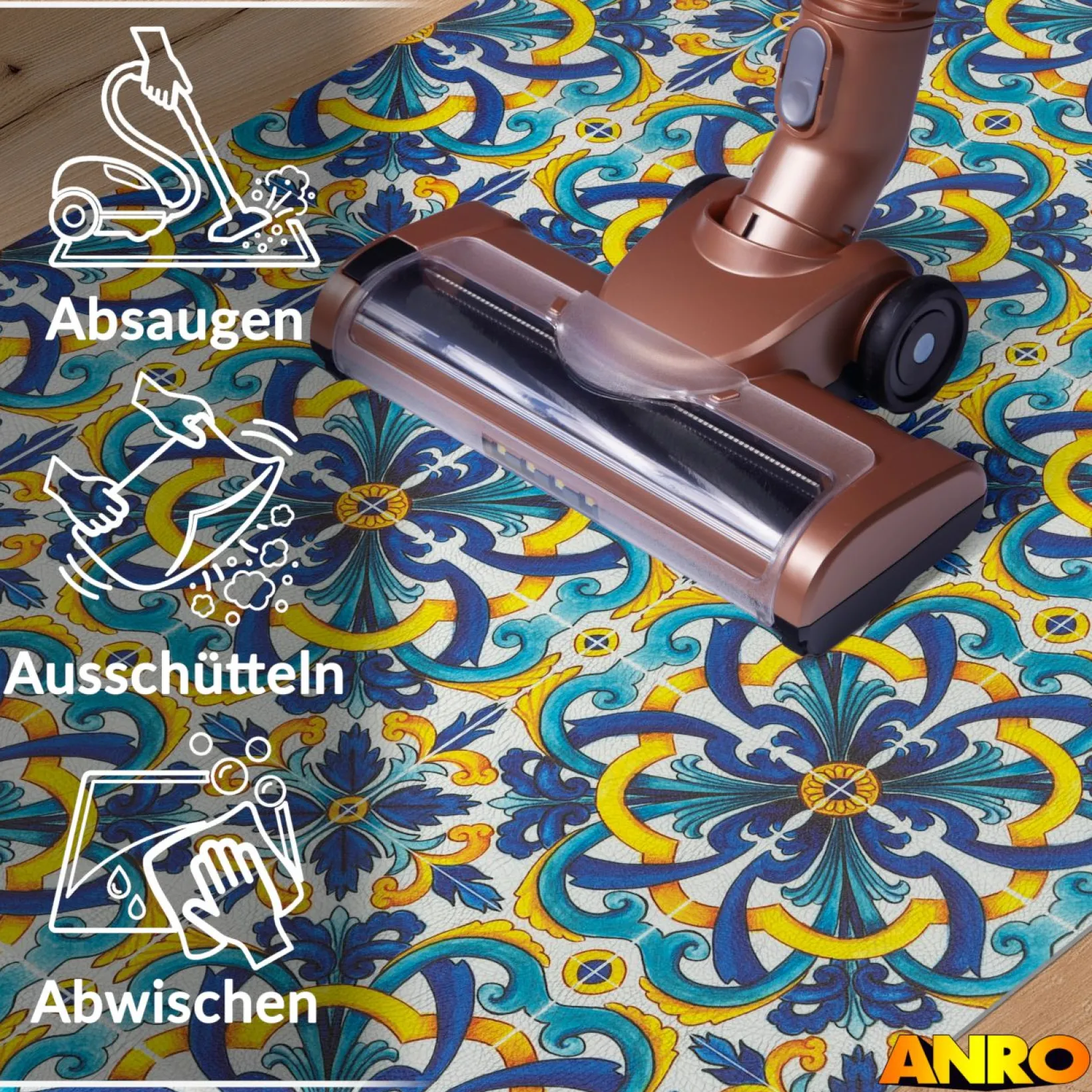 Küchenteppich Küchenläufer abwaschbar Teppichläufer Küche rutschfest Flur Läufer pflegeleicht Italien Fliesen Breite 67cm