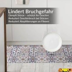 Küchenteppich Küchenläufer abwaschbar Teppichläufer Küche rutschfest Flur Läufer pflegeleicht Blaue Fliesen Breite 67cm