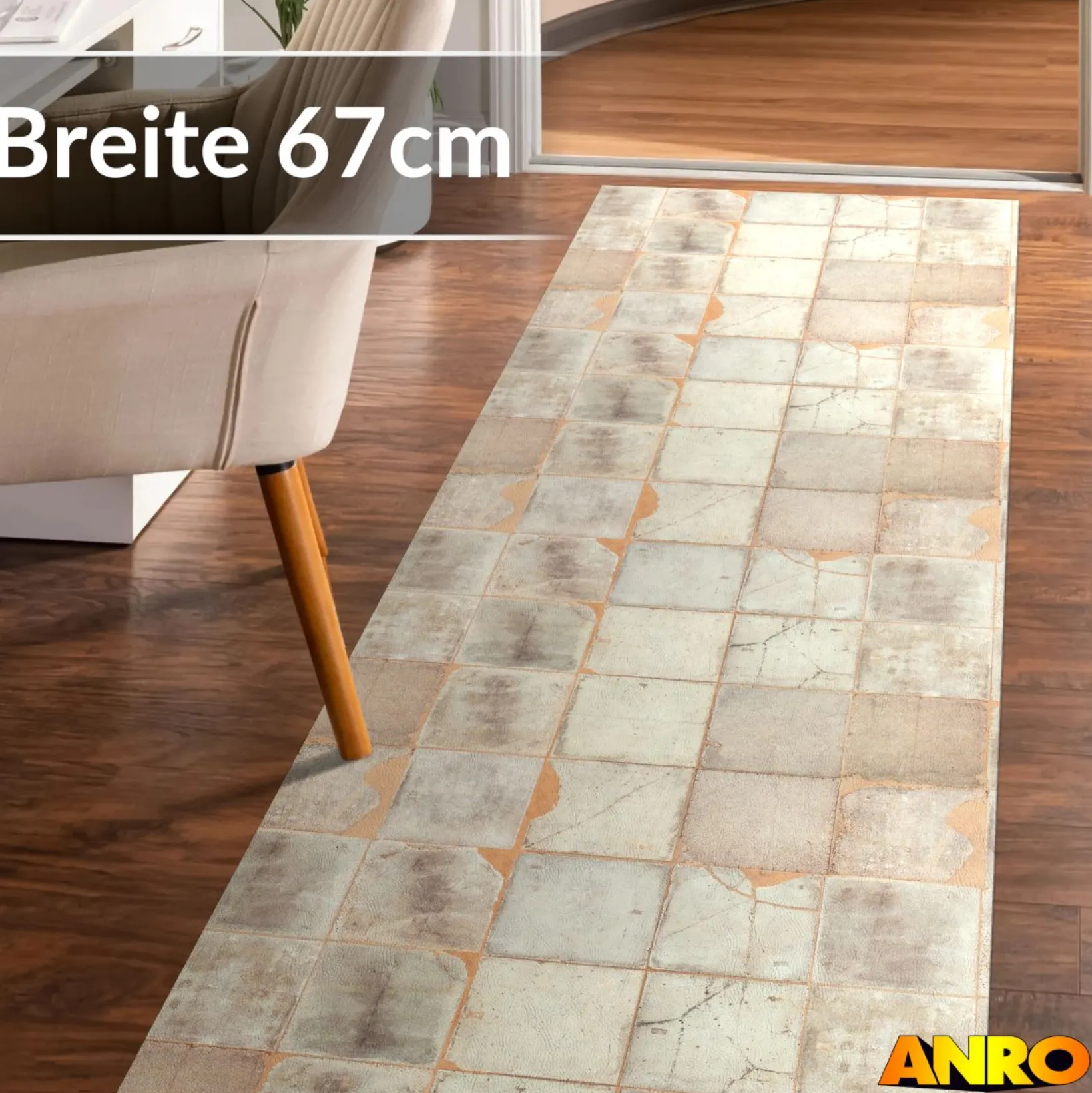 Küchenteppich Küchenläufer abwaschbar Teppichläufer Küche rutschfest Flur Läufer pflegeleicht Rustikale Optik Breite 67cm
