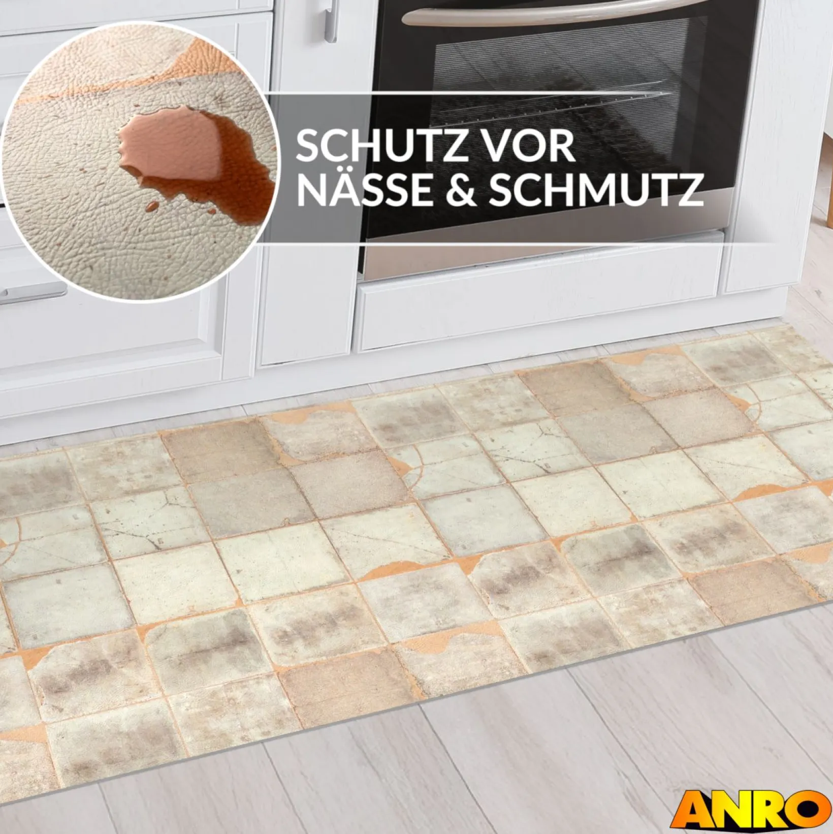 Küchenteppich Küchenläufer abwaschbar Teppichläufer Küche rutschfest Flur Läufer pflegeleicht Rustikale Optik Breite 67cm