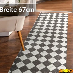Küchenteppich Küchenläufer abwaschbar Teppichläufer Küche rutschfest Flur Läufer pflegeleicht Schachfliesen Breite 67cm