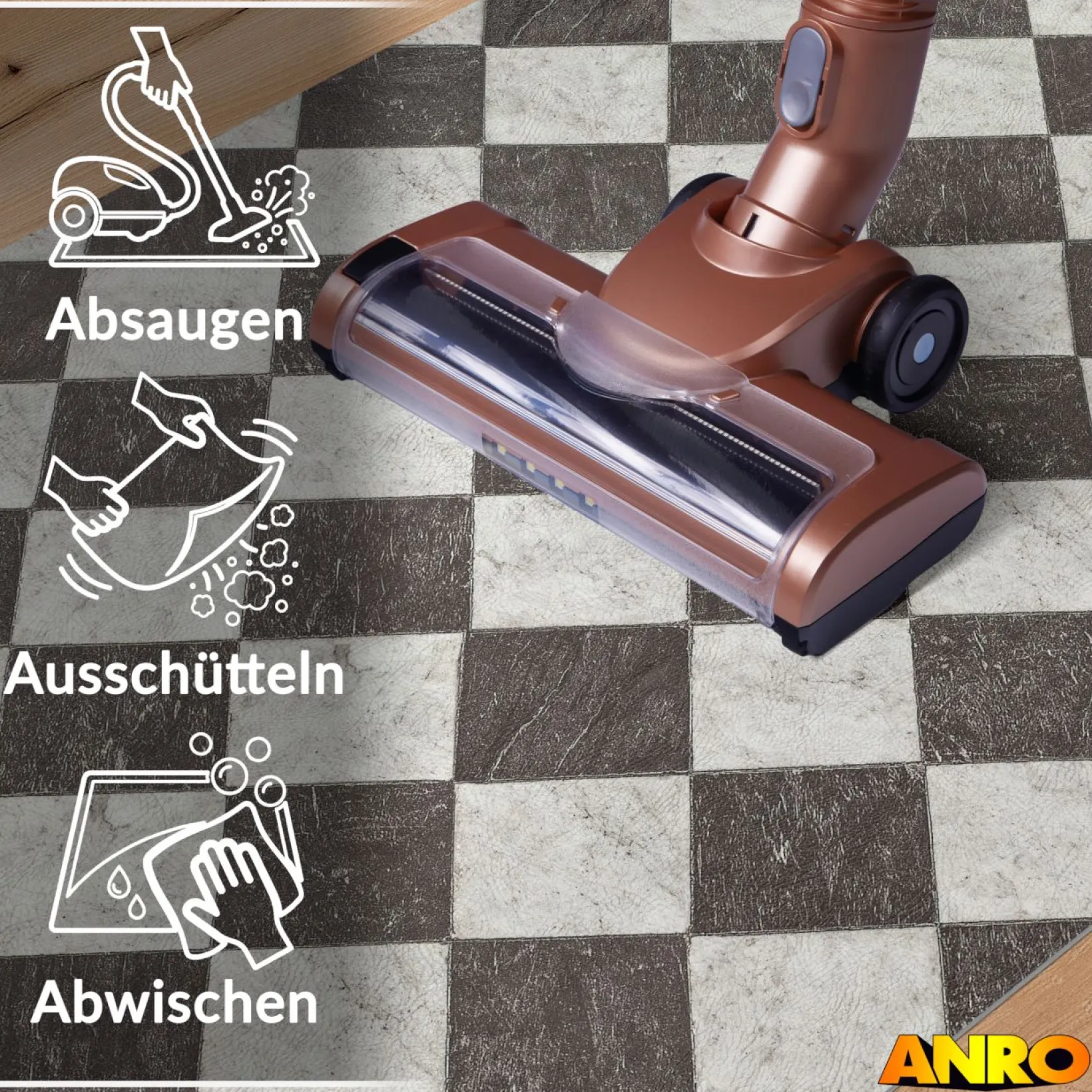 Küchenteppich Küchenläufer abwaschbar Teppichläufer Küche rutschfest Flur Läufer pflegeleicht Schachfliesen Breite 67cm