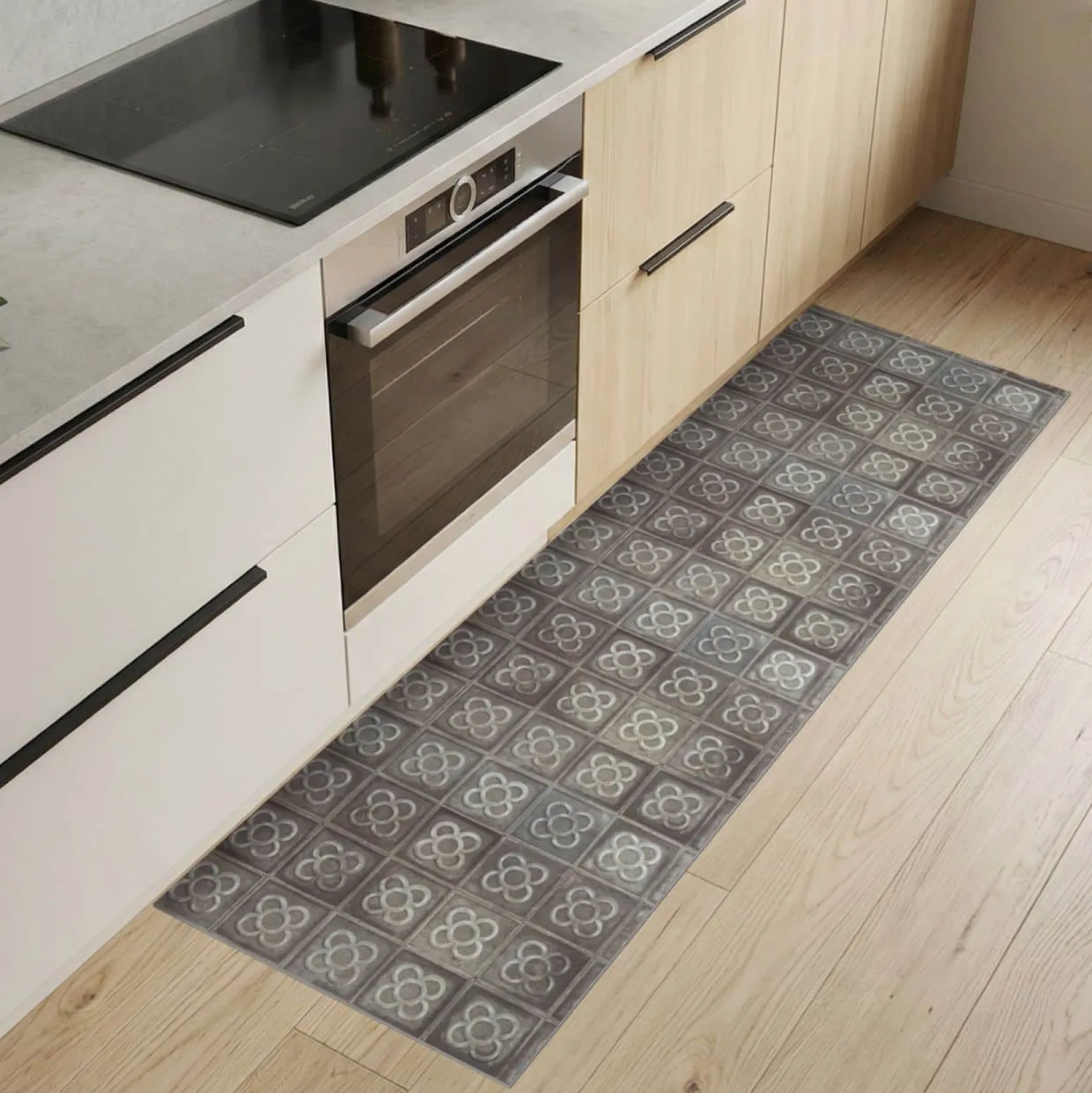 Küchenteppich Küchenläufer abwaschbar Teppichläufer Küche rutschfest Flur Läufer pflegeleicht Barcelona-Blume Breite 67cm