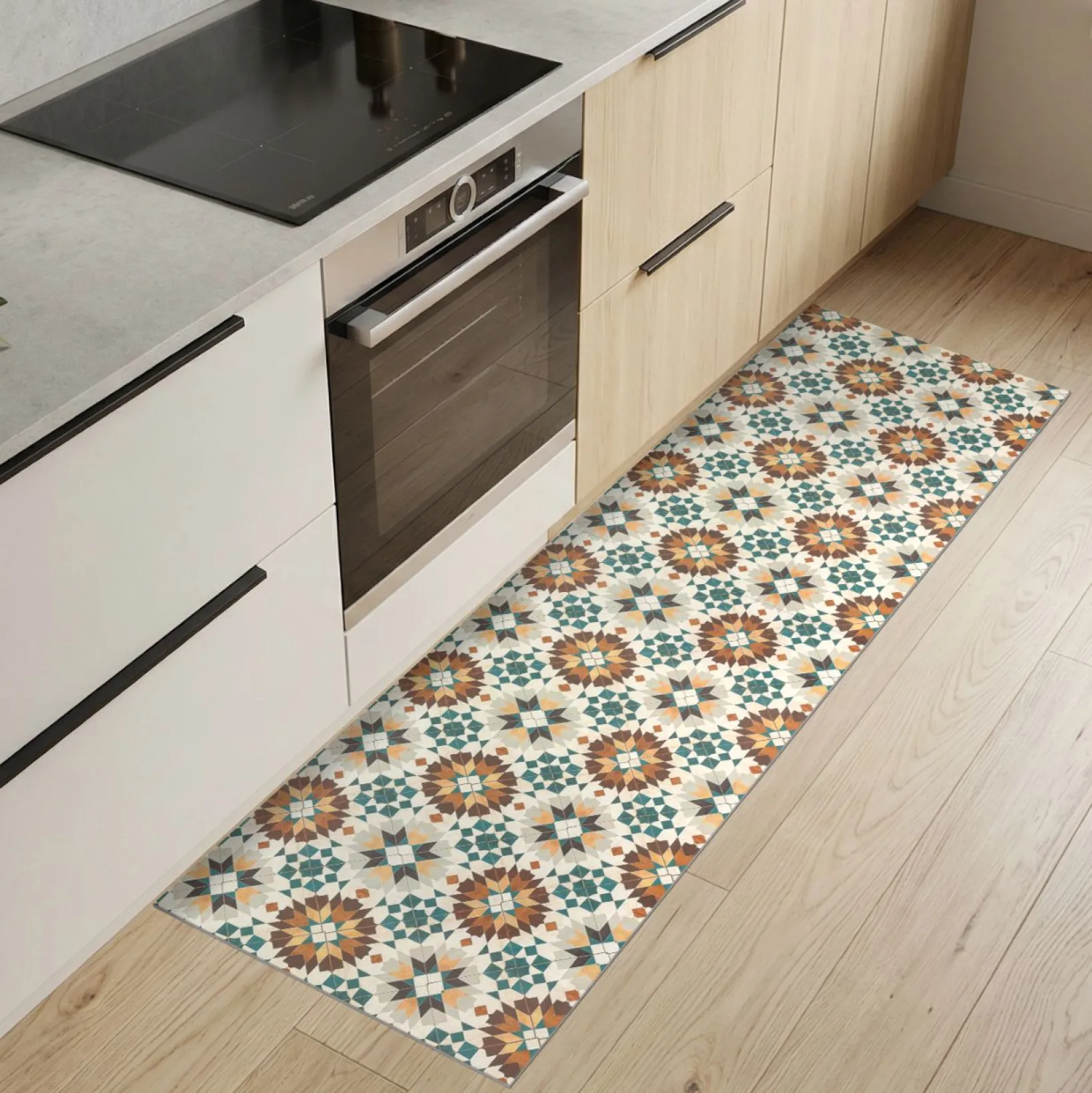Küchenteppich Küchenläufer abwaschbar Teppichläufer Küche rutschfest Flur Läufer pflegeleicht Vintagefliesen Breite 67cm