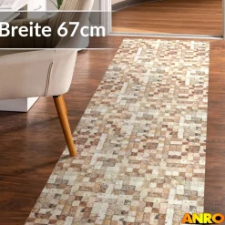 Küchenteppich Küchenläufer abwaschbar Teppichläufer Küche rutschfest Flur Läufer pflegeleicht Travertin-Mosaik Breite 67cm