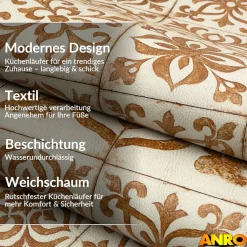 Küchenteppich Küchenläufer abwaschbar Teppichläufer Küche rutschfest Flur Läufer pflegeleicht Ornamentfliesen Breite 67cm