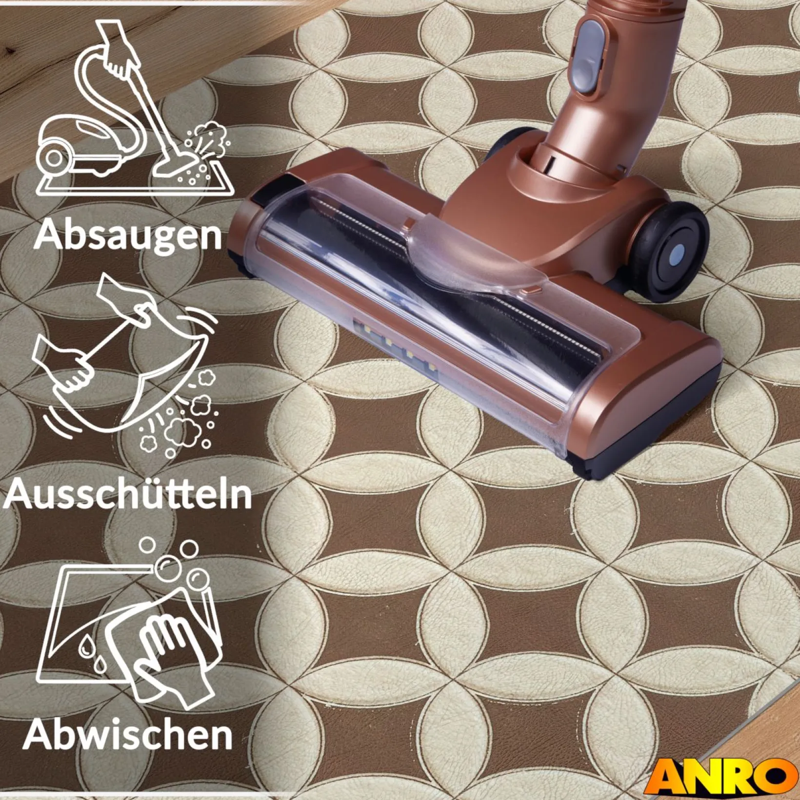 Küchenteppich Küchenläufer abwaschbar Teppichläufer Küche rutschfest Flur Läufer pflegeleicht Runde Fliesen Beige Breite 67cm