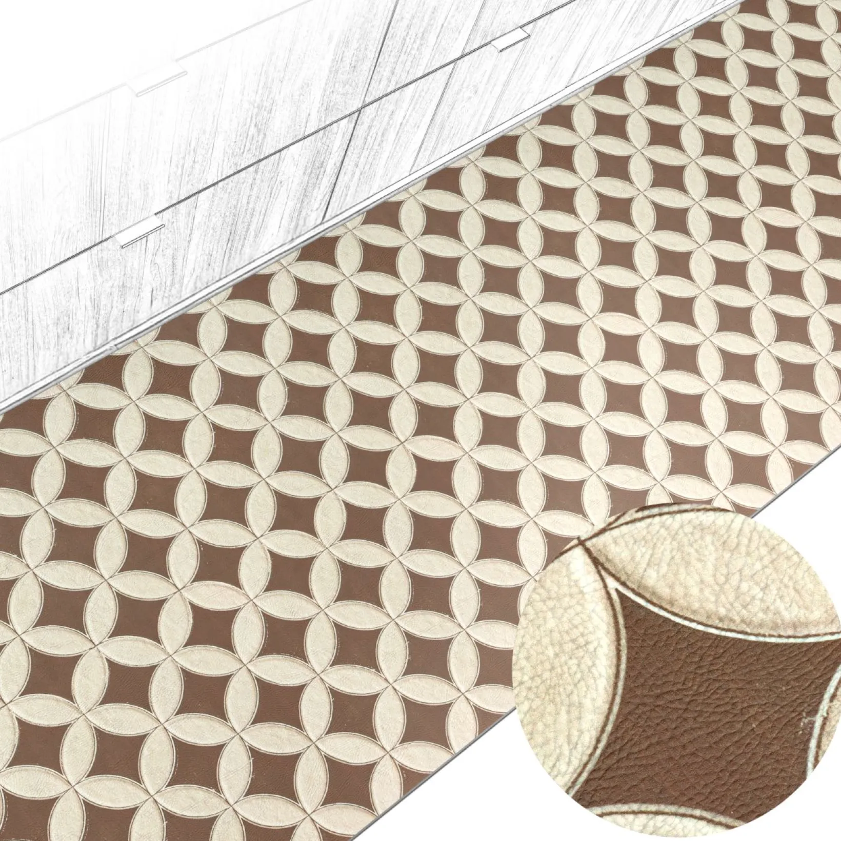 Küchenteppich Küchenläufer abwaschbar Teppichläufer Küche rutschfest Flur Läufer pflegeleicht Runde Fliesen Beige Breite 67cm
