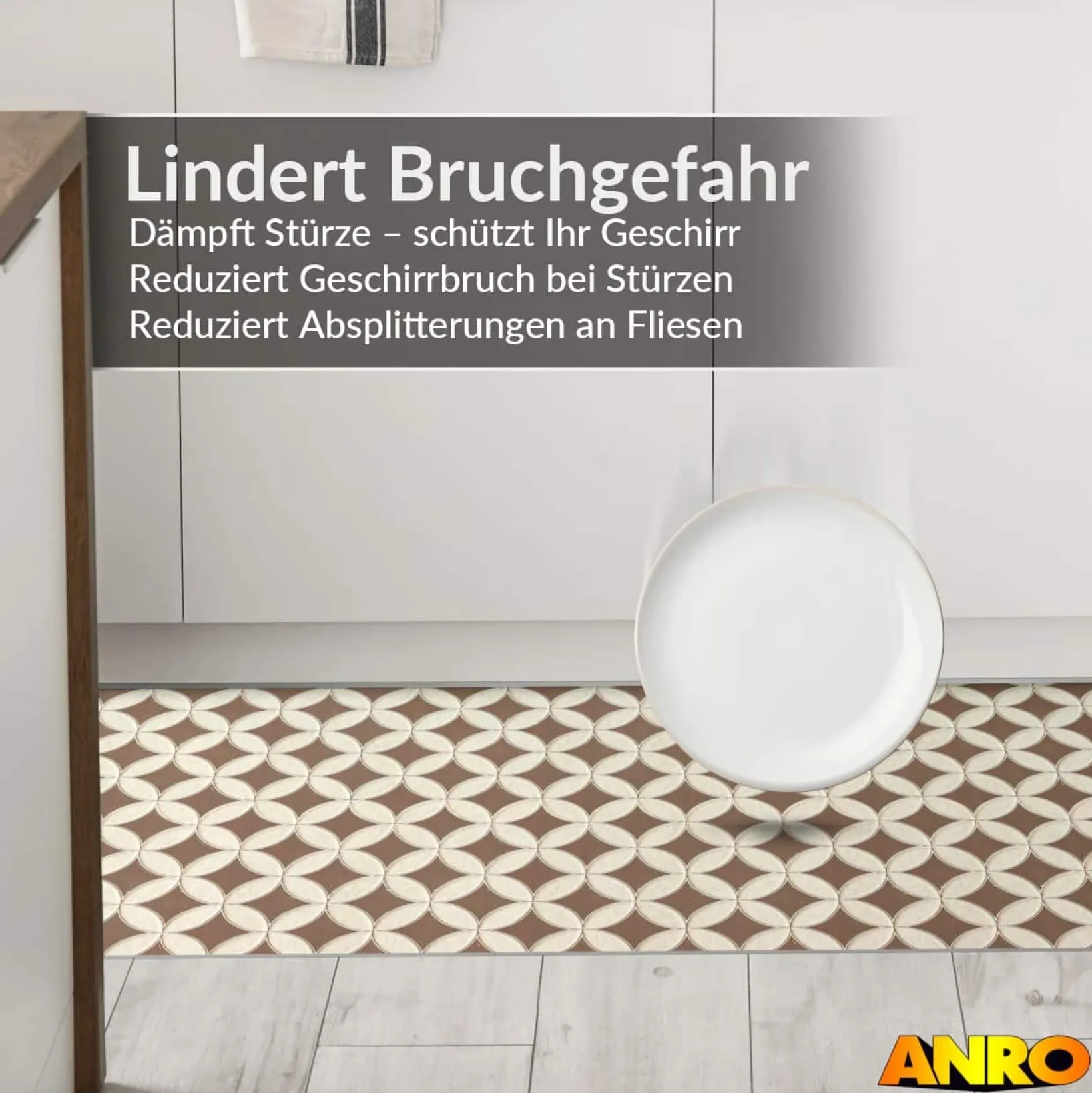 Küchenteppich Küchenläufer abwaschbar Teppichläufer Küche rutschfest Flur Läufer pflegeleicht Runde Fliesen Beige Breite 67cm