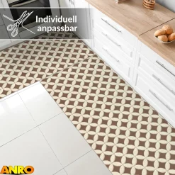 Küchenteppich Küchenläufer abwaschbar Teppichläufer Küche rutschfest Flur Läufer pflegeleicht Runde Fliesen Beige Breite 67cm