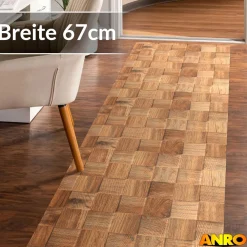 Küchenteppich Küchenläufer abwaschbar Teppichläufer Küche rutschfest Flur Läufer pflegeleicht Patchwork Holz Beige Breite 67cm