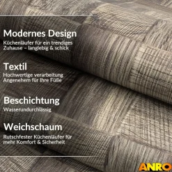 Küchenteppich Küchenläufer abwaschbar Teppichläufer Küche rutschfest Flur Läufer pflegeleicht Patchwork Holz Graubeige Breite 67cm