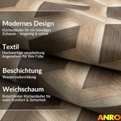 Küchenteppich Küchenläufer abwaschbar Teppichläufer Küche rutschfest Flur Läufer pflegeleicht 3D Breite 67cm