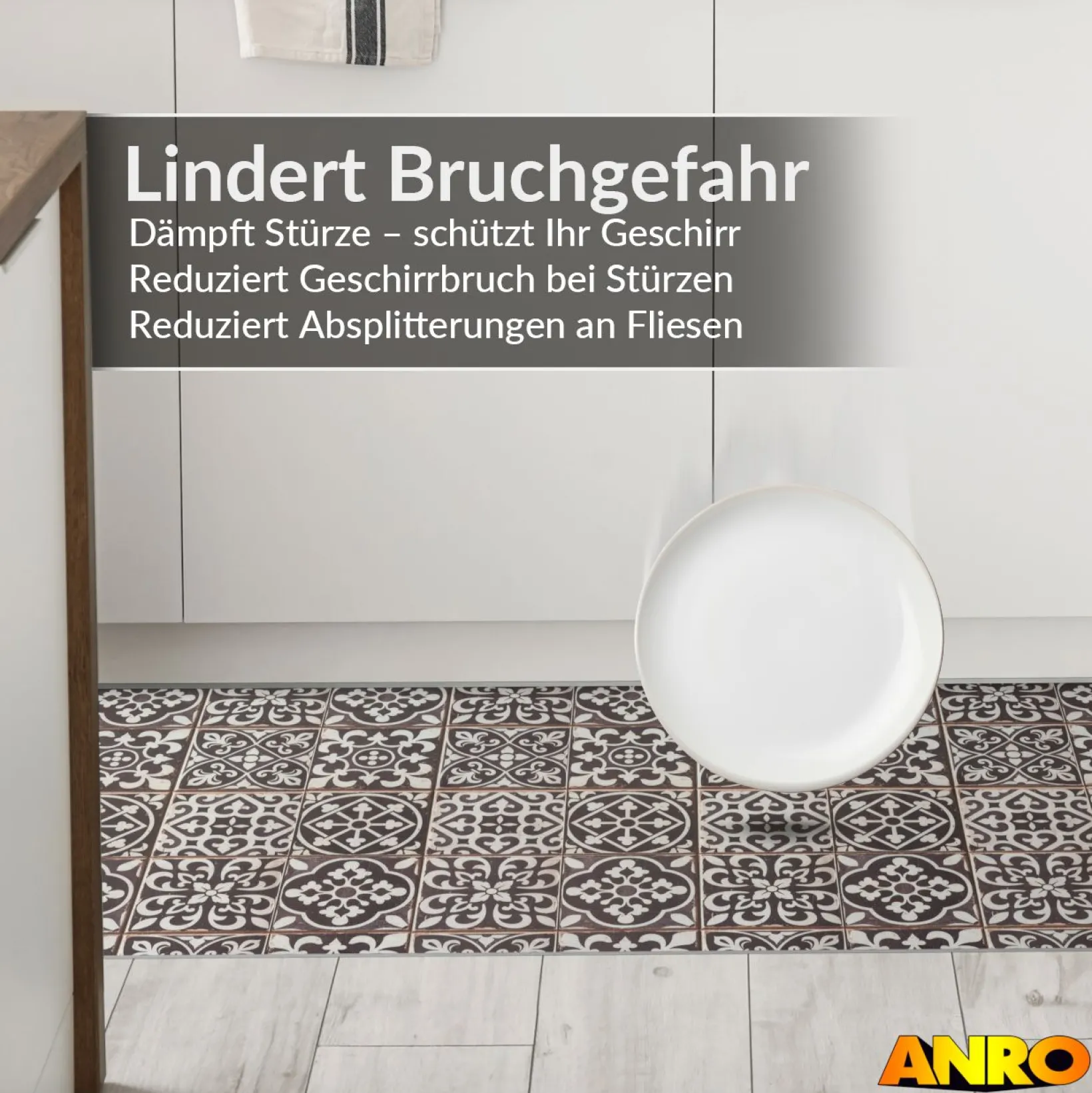 Küchenteppich Küchenläufer abwaschbar Teppichläufer Küche rutschfest Flur Läufer pflegeleicht Maurische Fliesen Breite 67cm