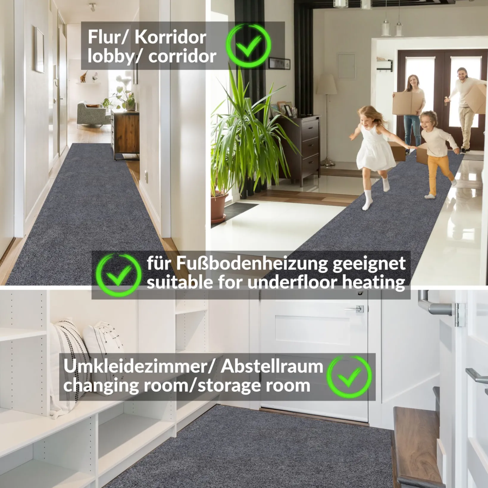 Läufer Flur Teppichläufer Flur Teppich Sauberlaufmatten Schmutzfangmatte Meterware | Breite 100cm