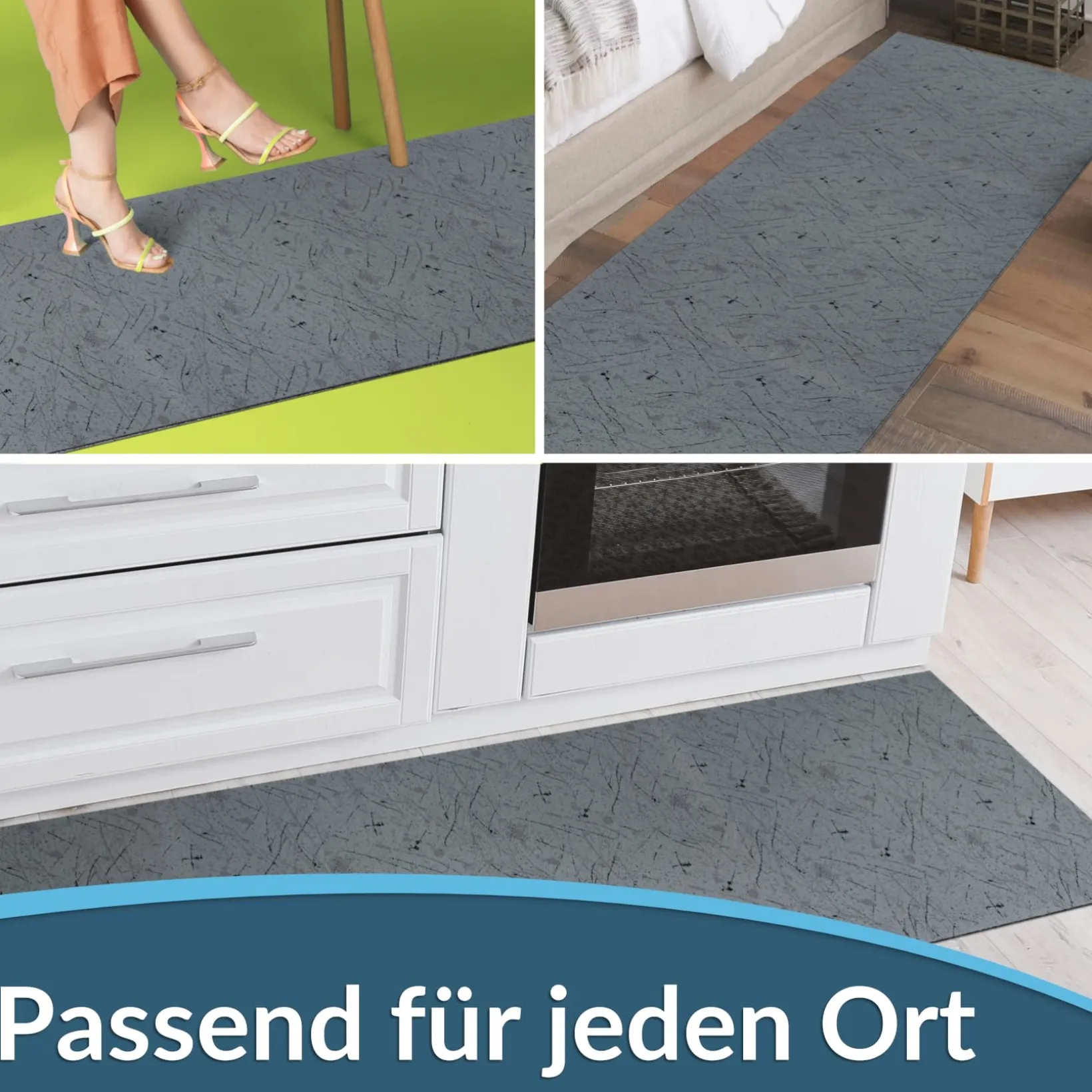 Läufer Flur Teppichläufer Küchenläufer rutschfest Velvet Grau Breite 65cm / 100cm
