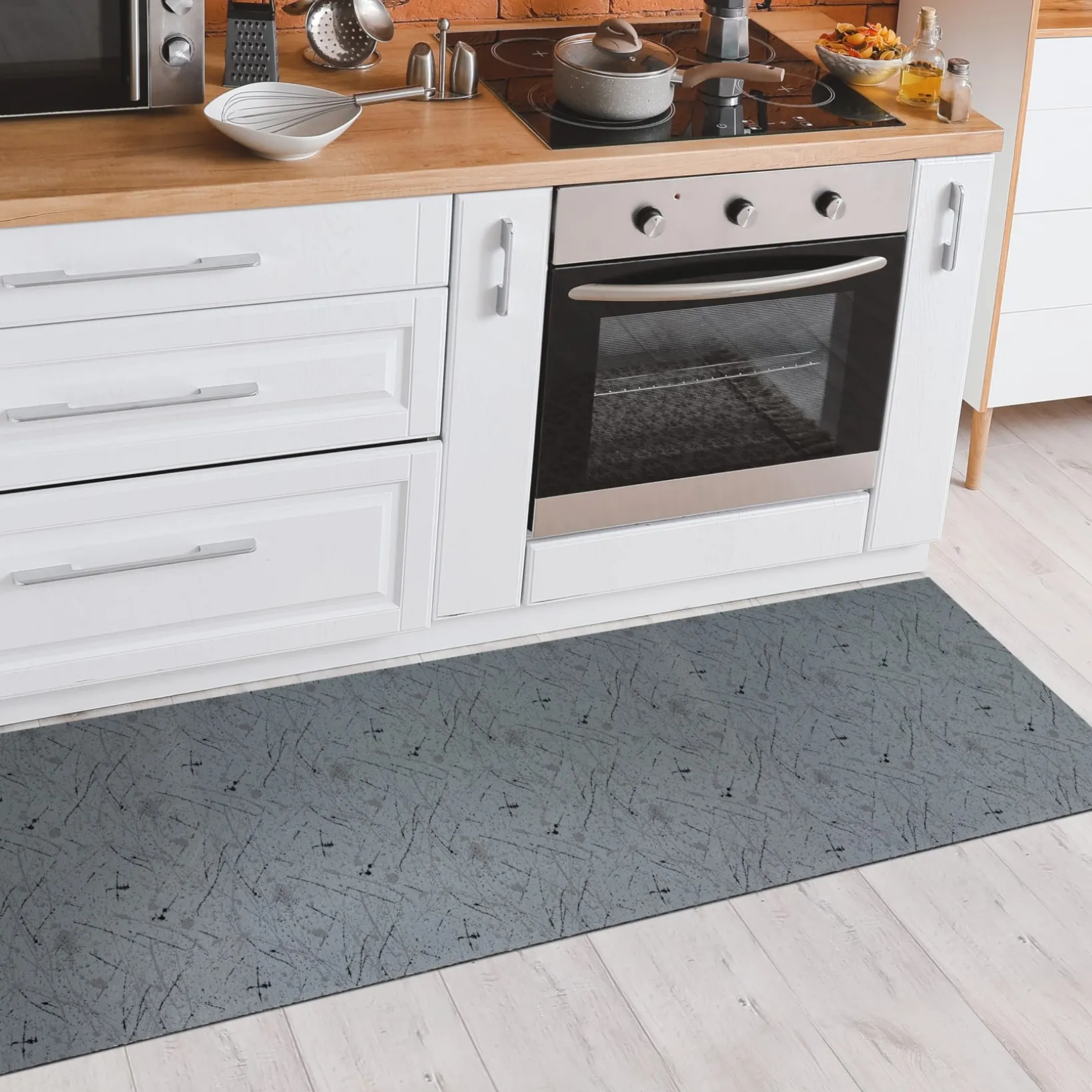 Läufer Flur Teppichläufer Küchenläufer rutschfest Velvet Grau Breite 65cm / 100cm