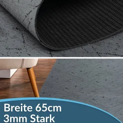 Läufer Flur Teppichläufer Küchenläufer rutschfest Velvet Grau Breite 65cm / 100cm