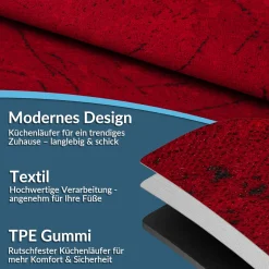 Läufer Flur Teppichläufer Küchenläufer rutschfest Velvet Rot Breite 65cm / 100cm
