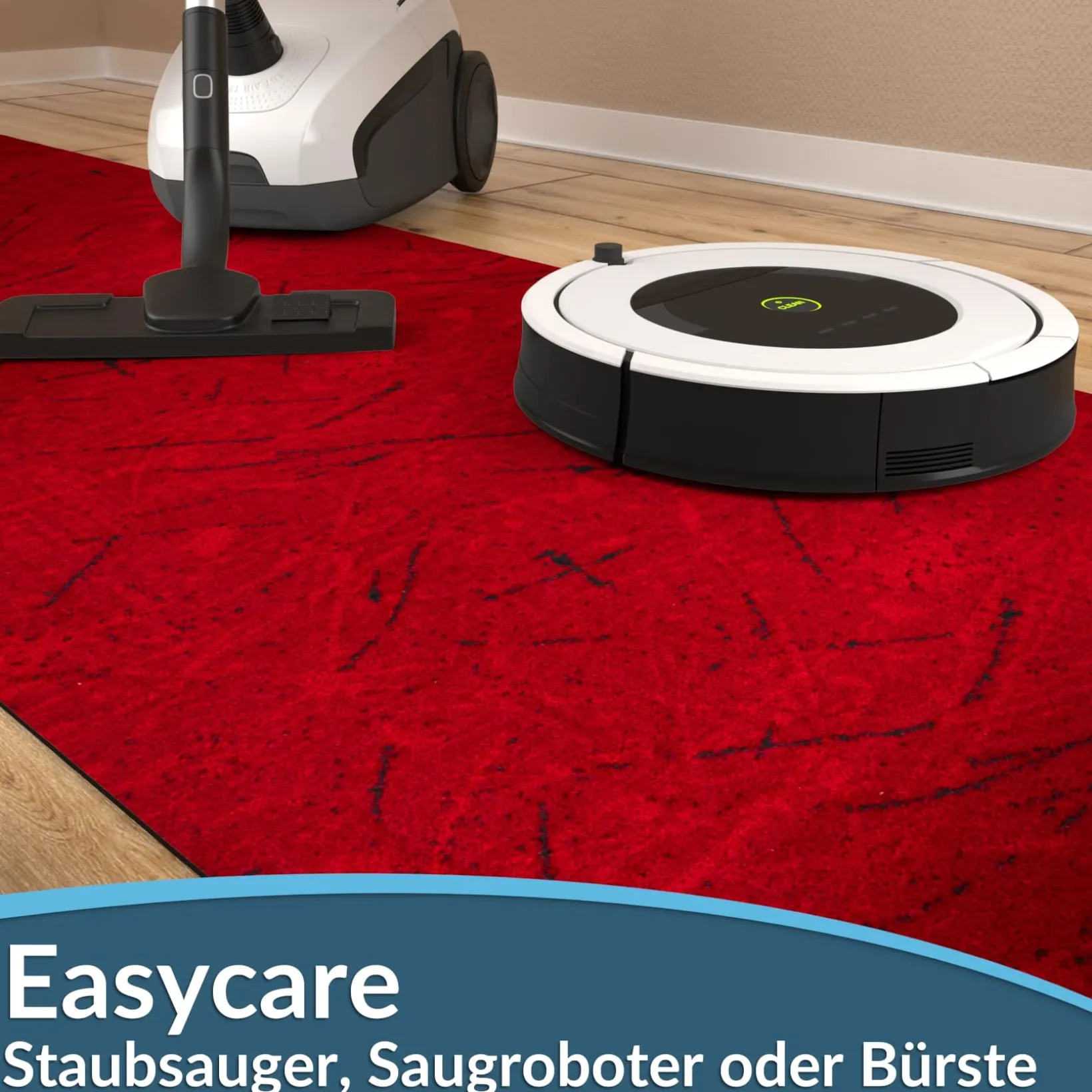 Läufer Flur Teppichläufer Küchenläufer rutschfest Velvet Rot Breite 65cm / 100cm