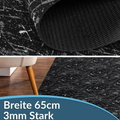 Läufer Flur Teppichläufer Küchenläufer rutschfest Velvet Schwarz Breite 65cm / 100cm