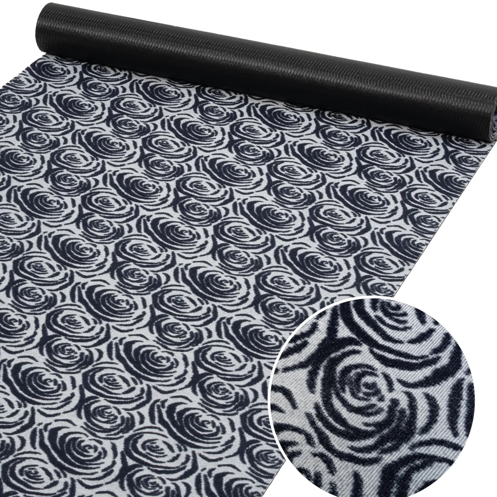 Läufer Flur Teppichläufer Küchenläufer rutschfest Rosen Grau Breite 65cm / 100cm