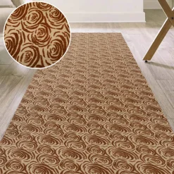Läufer Flur Teppichläufer Küchenläufer rutschfest Rosen Beig Breite 65cm / 100cm