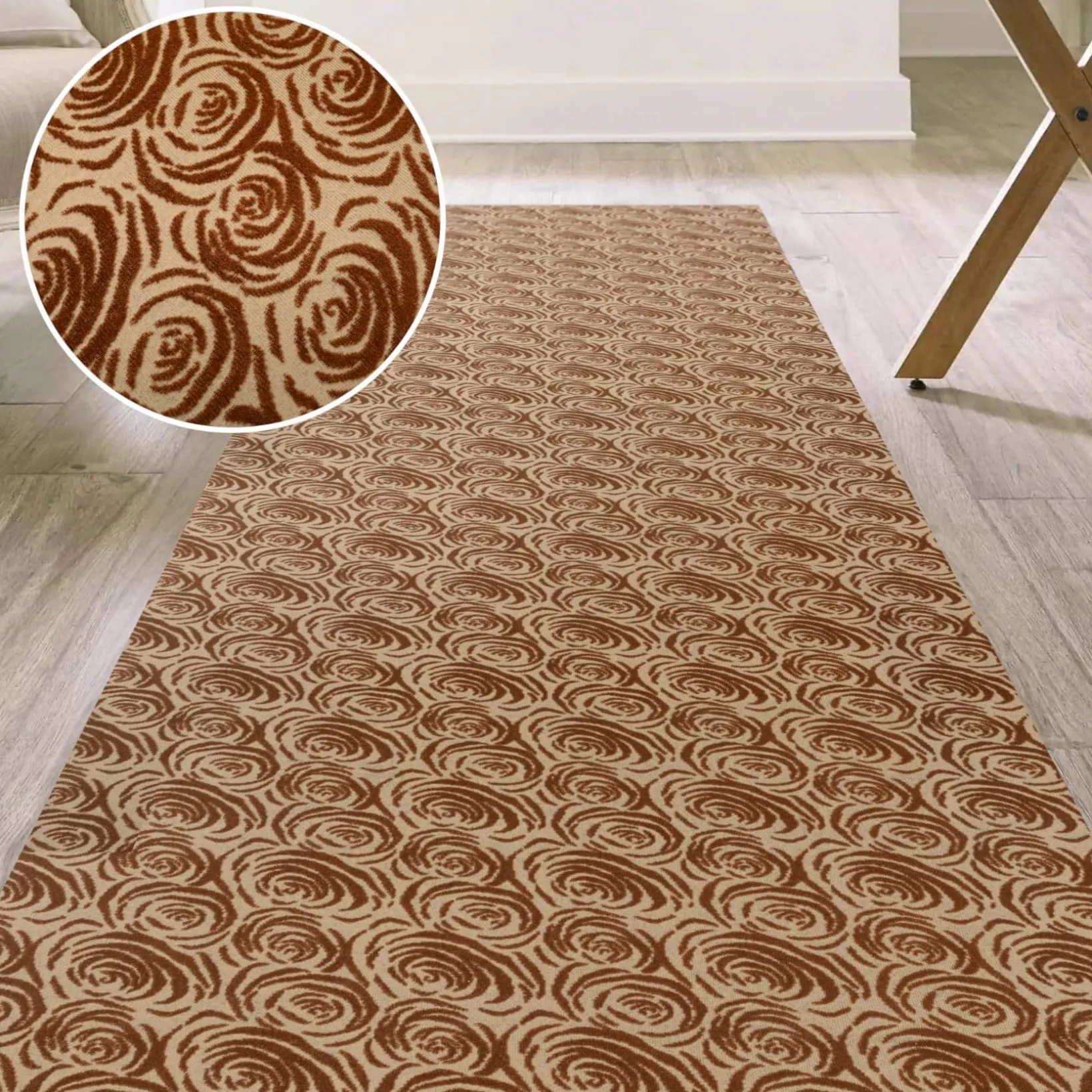 Läufer Flur Teppichläufer Küchenläufer rutschfest Rosen Beig Breite 65cm / 100cm
